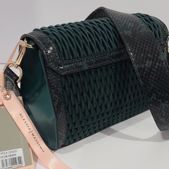 💜NEW  Alessia Massimo Green Velvet & Snake Bag NWTs - Picture 11 of 16